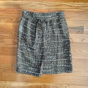 MaxMara Weekend Linen Skirt Womens 14 Brown Black White Rhombs Geo Print Pockets